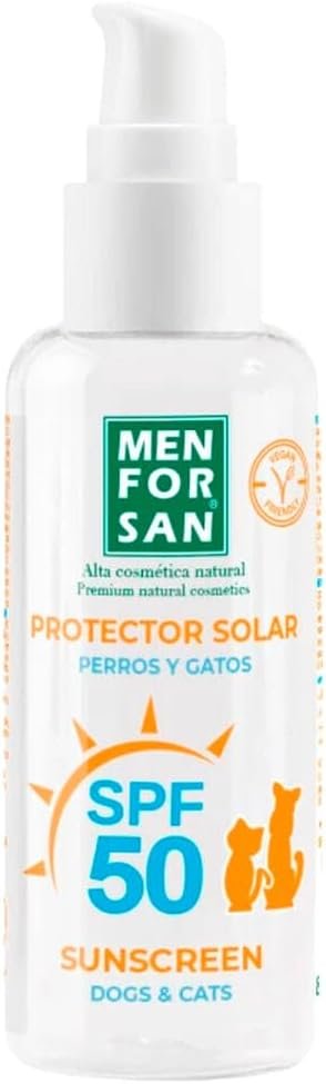 menforsan protetor solar factor 50 para cães e gatos, hidrata e protege, resistente à água,