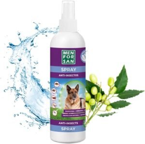 menforsan spray anti insetos repelente para cães, com 3 ativos naturais: margosa, geraniol e lavandino, protege contra insetos, 250 ml