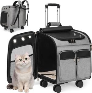 ouutmee com carro 2 em 1 até 20 kg, mochila para pet com rodas,