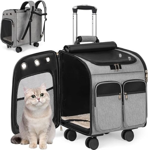 ouutmee com carro 2 em 1 até 20 kg, mochila para pet com rodas,