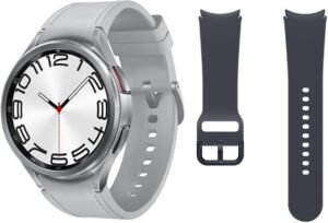 samsung galaxy watch6 classic 4g lte, 47 mm correia de substituição smartwatch, controlo de saúde, rastreamento desportivo, bateria de carregamento rápido, prateado