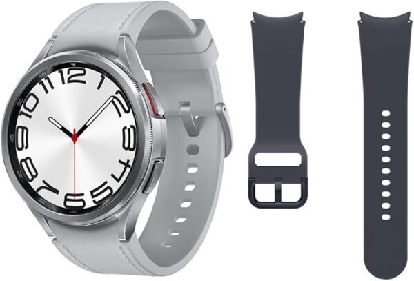 samsung galaxy watch6 classic 4g lte, 47 mm correia de substituição smartwatch, controlo de saúde, rastreamento desportivo, bateria de carregamento rápido, prateado