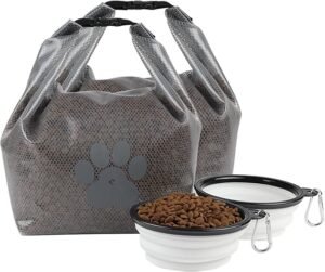 pacote de 2 sacos de viagem com 2 tigelas dobráveis pet de viagem